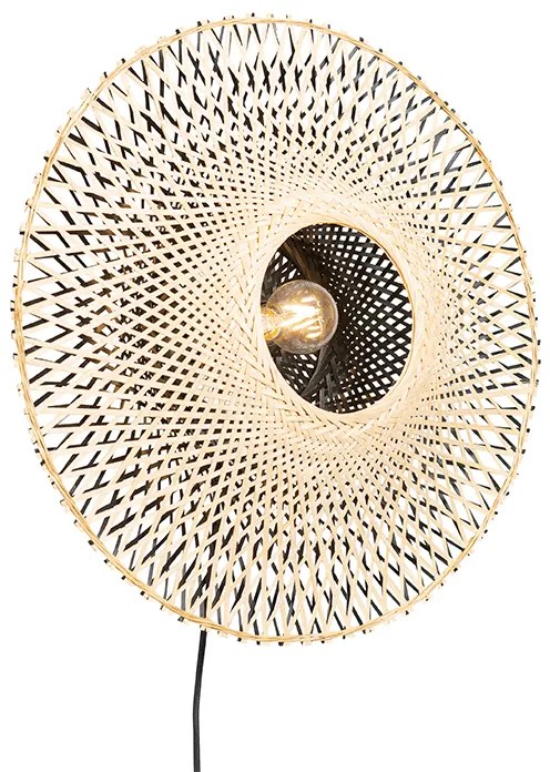 Orientalna lampa ścienna z bambusa 50 cm z wtyczką - RinaKolonialny Oswietlenie wewnetrzne