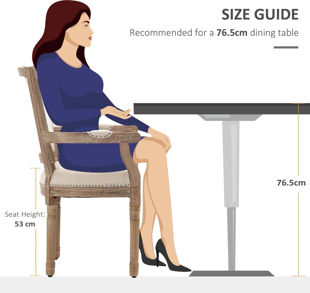 HOMCOM Krzesło Jadalniane Styl Francuski Dekoracja Nitami Kremowe Wygodne | Aosom PL