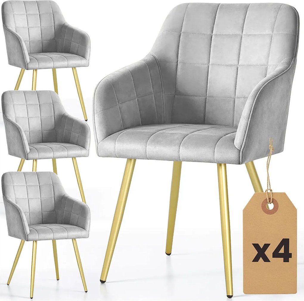 Zestaw 4 szarych krzeseł pikowanych w stylu glamour W6-M67