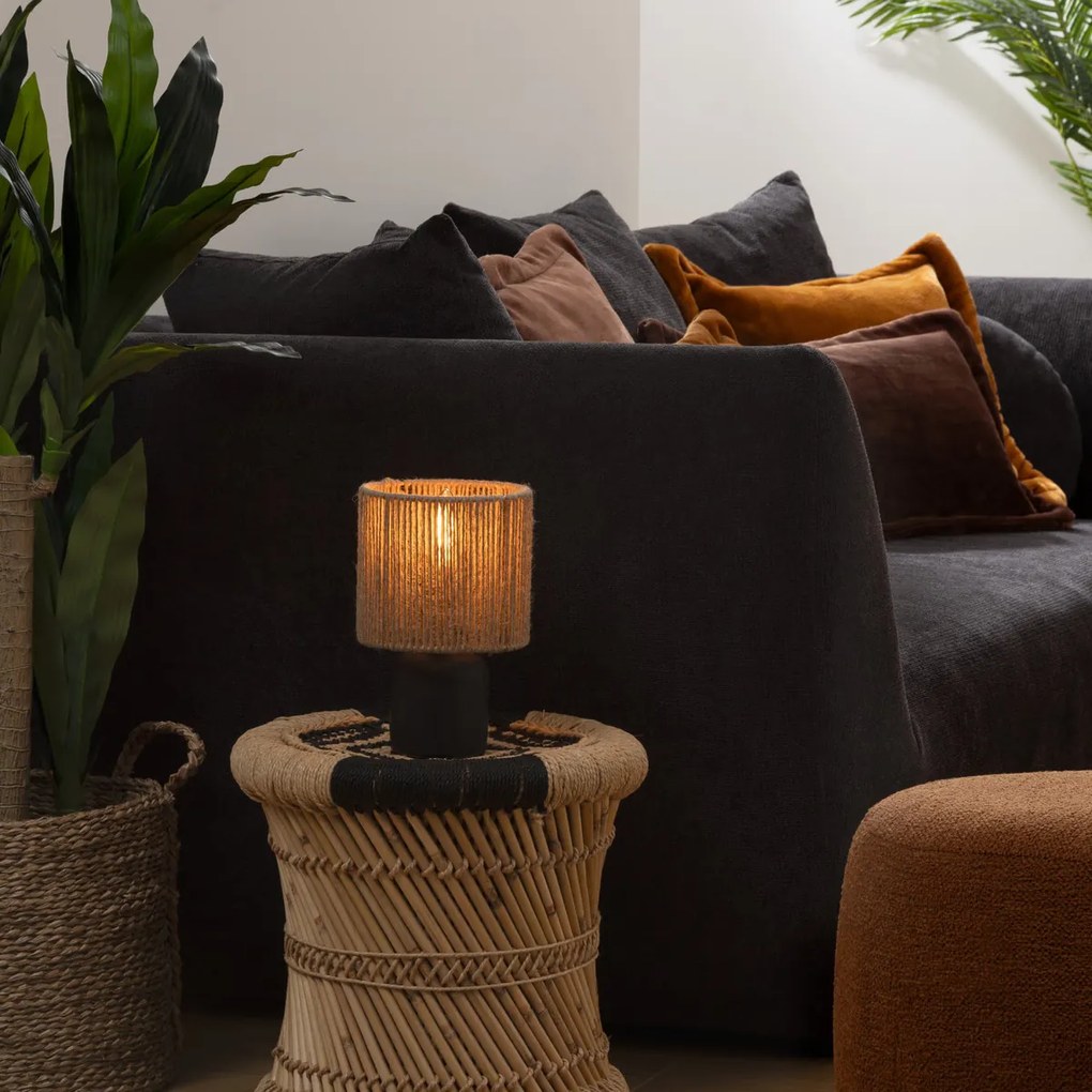 Ceramiczna lampa stołowa KOBY z plecionym kloszem, 24 cm