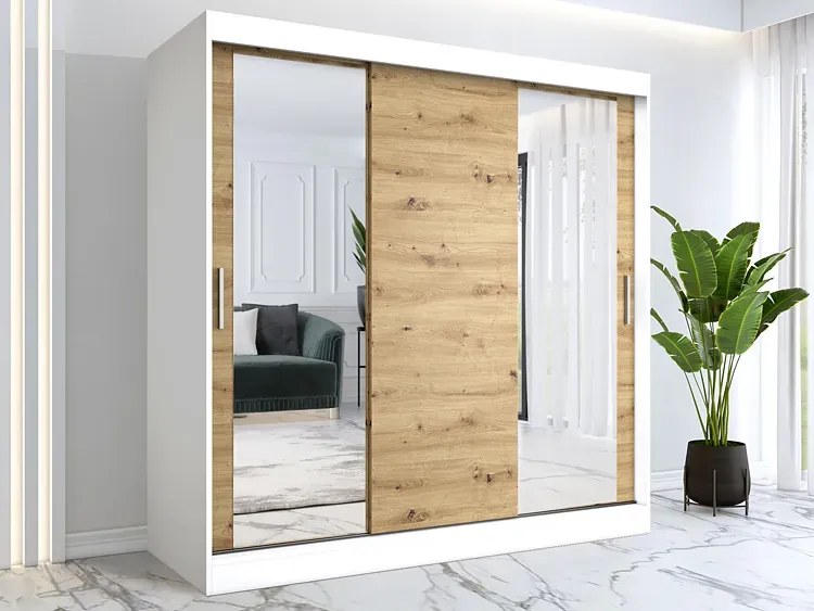 Szafa przesuwna biały + dąb artisan 200 cm - Seko 6X