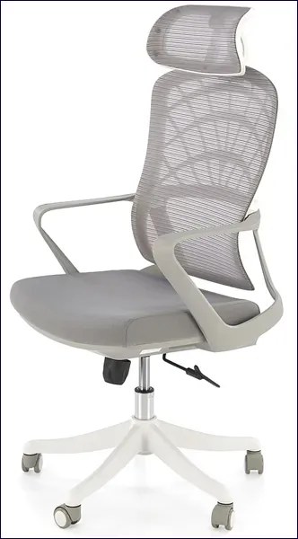 Popielaty fotel obrotowy z regulowanym zagłówkiem D5-F63