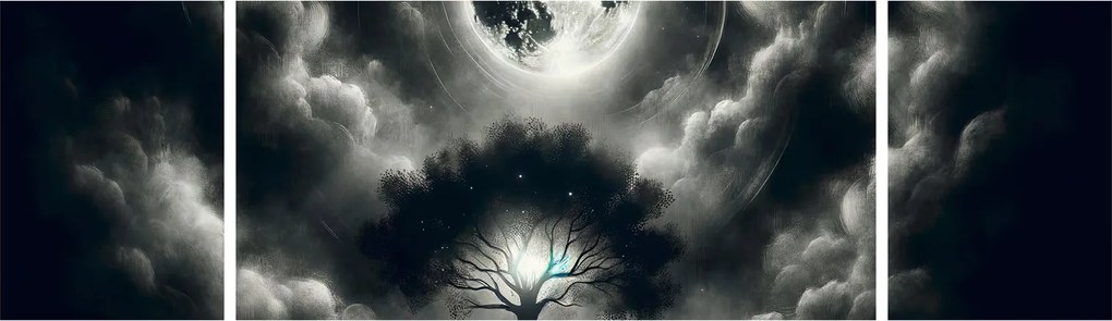 Obraz – Czarno-białe drzewo w pełni księżyca (170x50 cm)