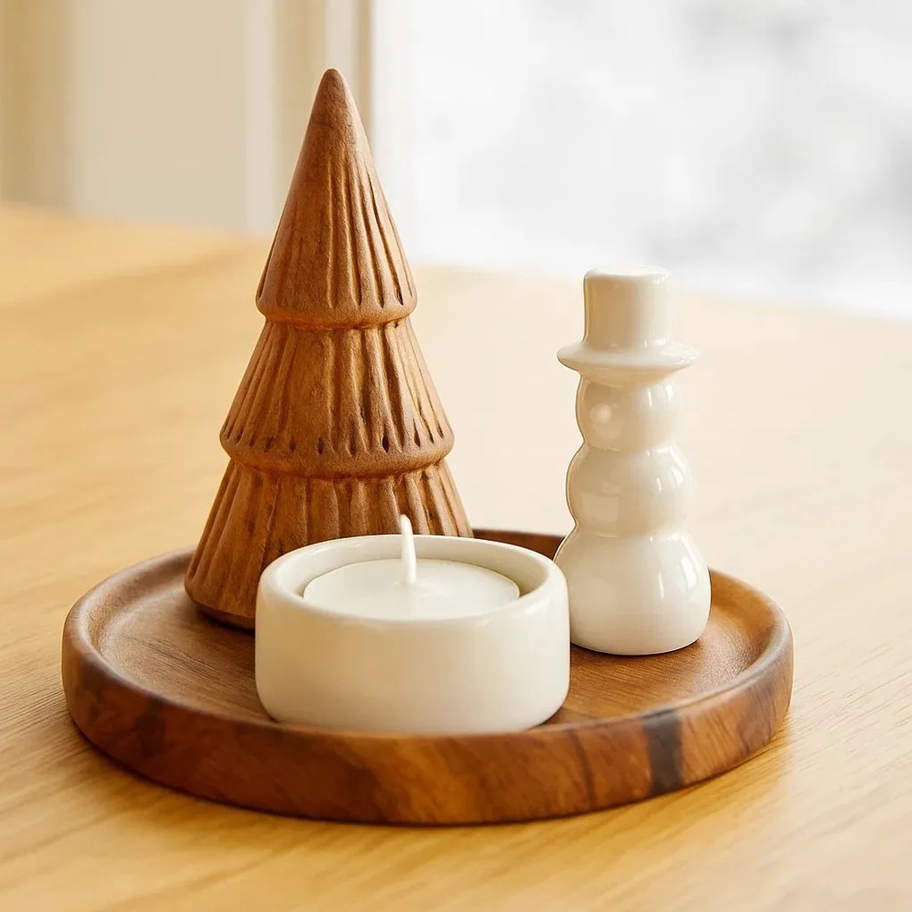 Świecznik OVE z bałwankiem i choinką, Ø 13 cm