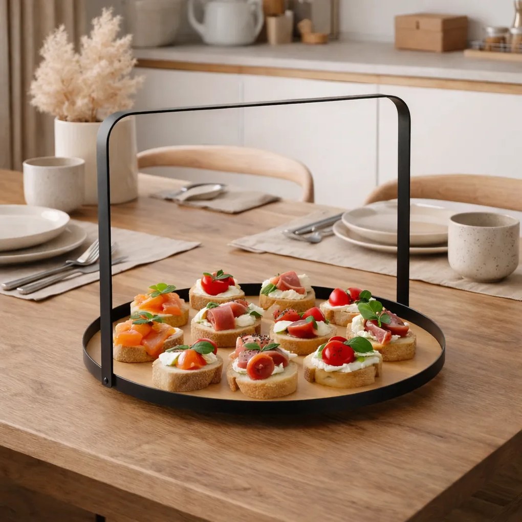 EH Taca bambusowa okrągła z metalowym uchwytem, 35 cm