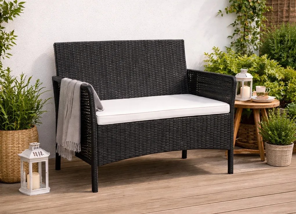 Sofa ogrodowa 2-osobowa Livora 007 z poduszką, czarna