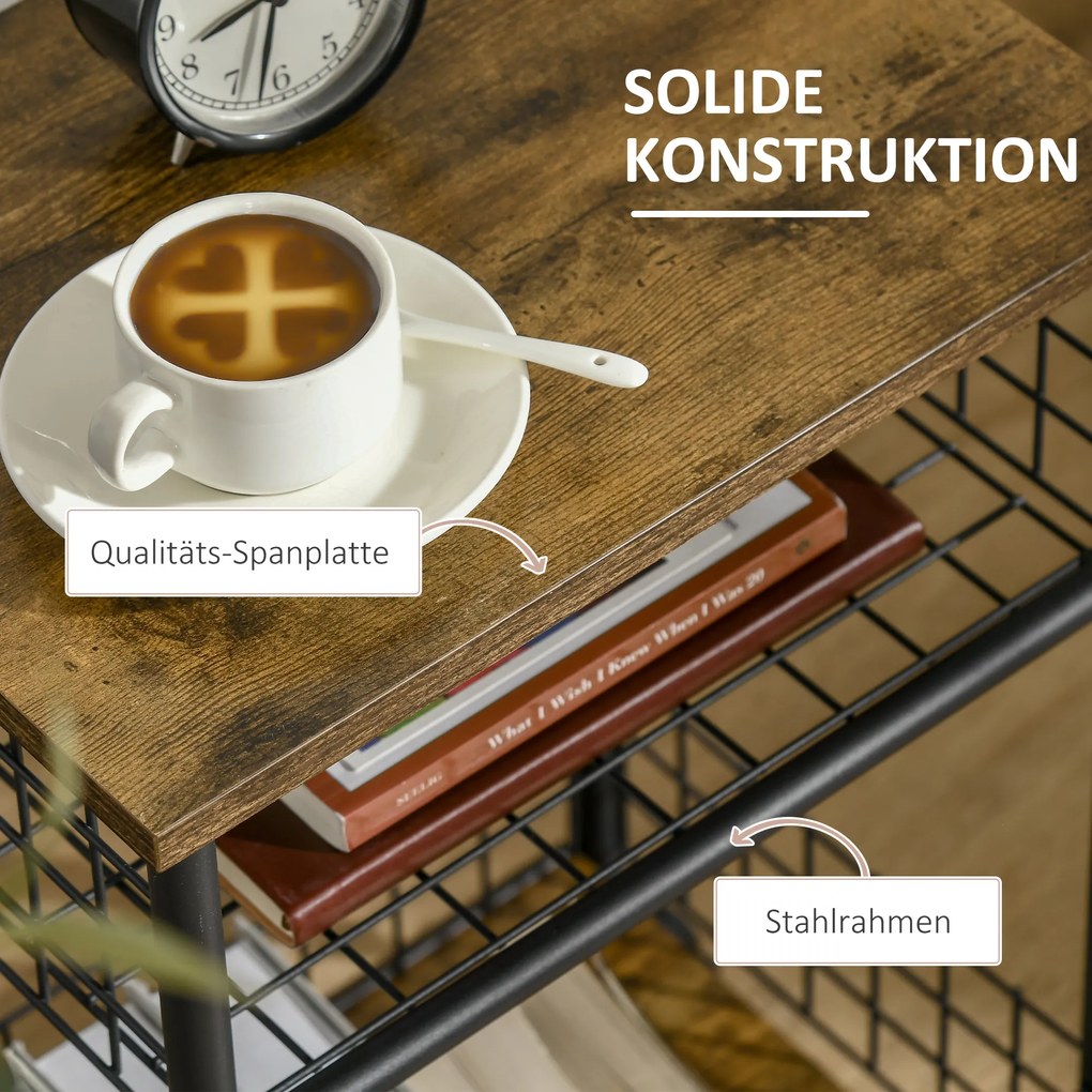 HOMCOM Wózek kuchenny przemysłowy design Stal Czarny Brąz 1 półka kosz na przechowywanie 4 kółka | Aosom PL