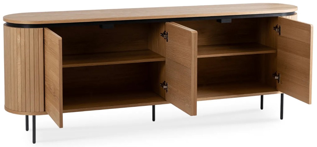 Komoda do Salonu BECK 200 cm Dąb Czterodrzwiowa Ryflowana Nowoczesna