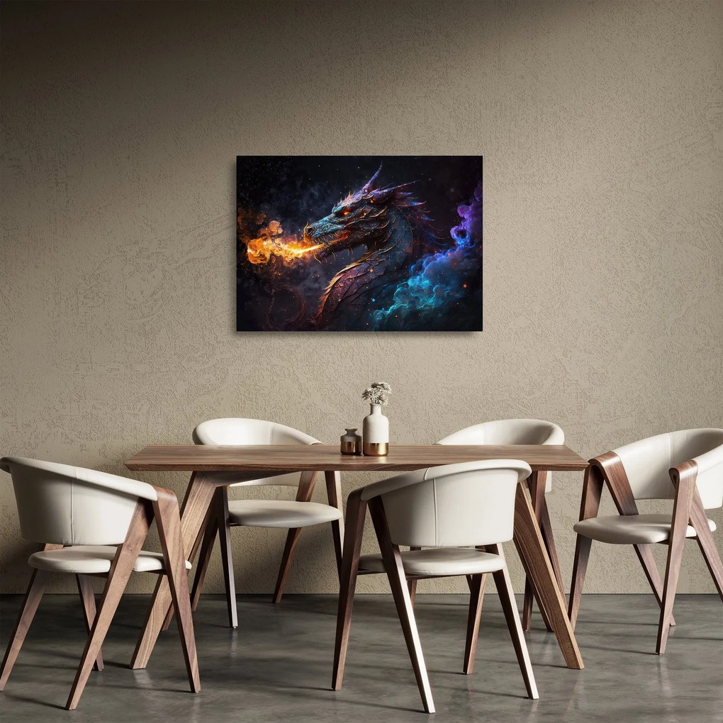 Obraz na szkle - Smok plujący płomieniami (70x50 cm)