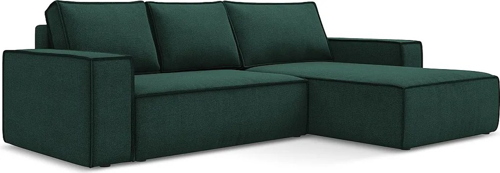 Narożnik prawostronny z funkcją spania - z tkaniny strukturalnej - butelkowa zieleń - KIMO