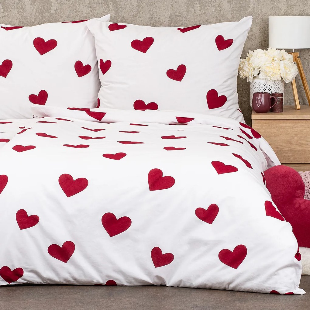 4Home Pościel bawełniana Red Hearts, 220 x 200 cm, 2 szt. 70 x 90 cm, 220 x 200 cm, 2 szt. 70 x 90 cm
