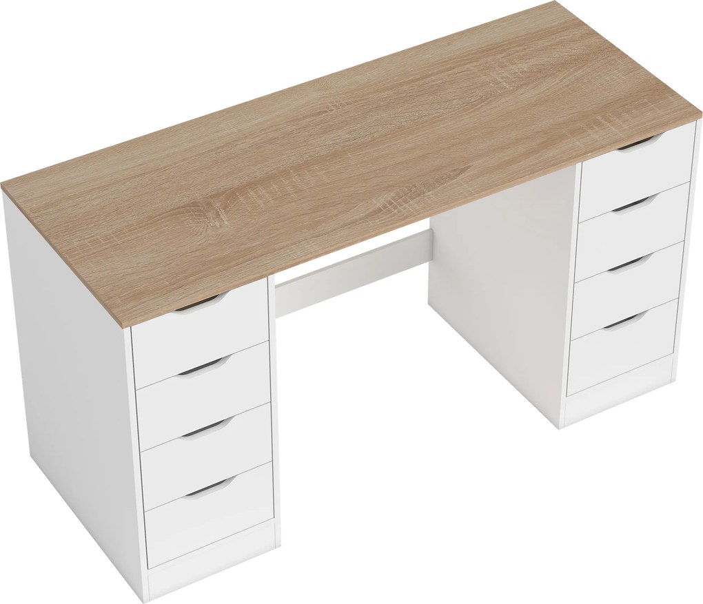 HOMCOM Biurko komputerowe 140 cm z 8 szufladami — białe, nowoczesne
