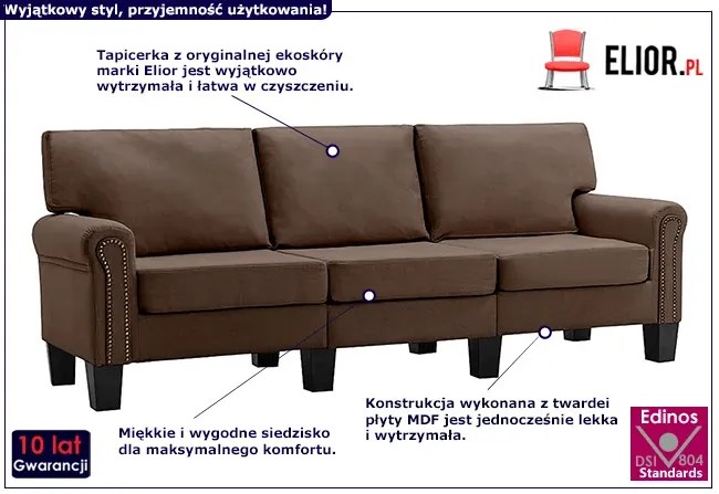 Trzyosobowa brązowa sofa - Alaia 3X