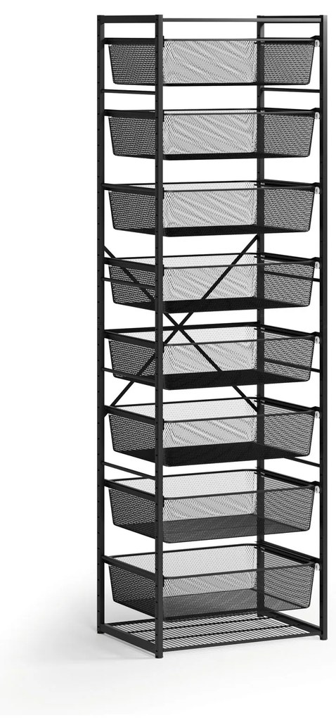 Otwarty regał koszowy, 8x kosz z drobną siatką, TYP VIII, 600 × 460 × 2020 mm, czarny