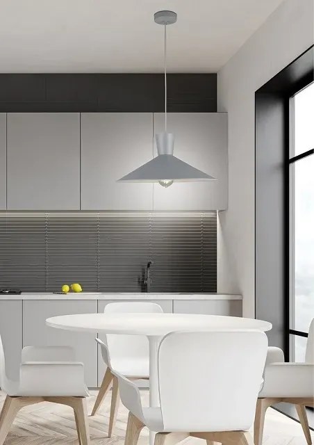 Szara lampa wisząca z szerokim kloszem V047 R8-R02