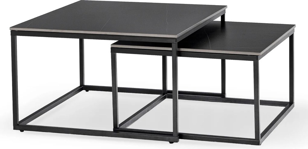 Zestaw Stolików Kawowych TENOR Czarny Marmur/Czarny do Salonu Glamour