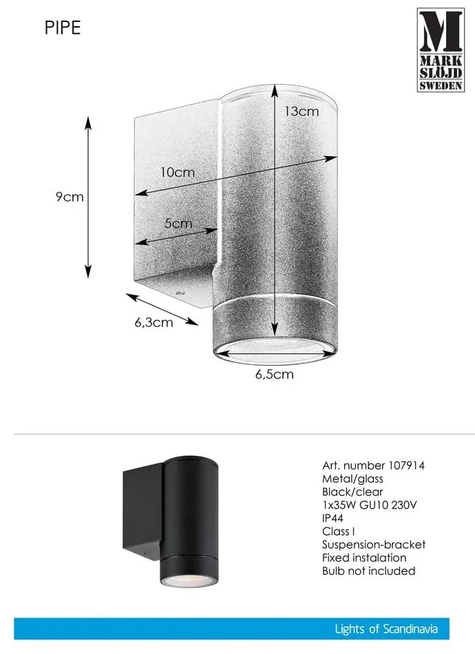 Kinkiet zewnętrzny (wysokość 13 cm) Pipe – Markslöjd