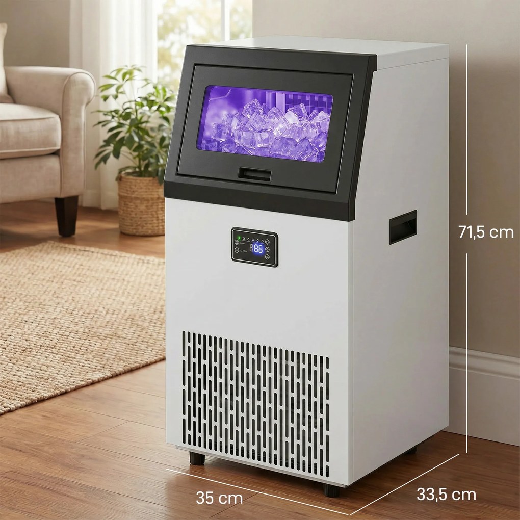 HOMCOM Komercyjna maszyna do lodu, 55 kg/24 h stal nierdzewna, wolnostojąca lub do zabudowy z 13 kg pojemnikiem | Aosom PL