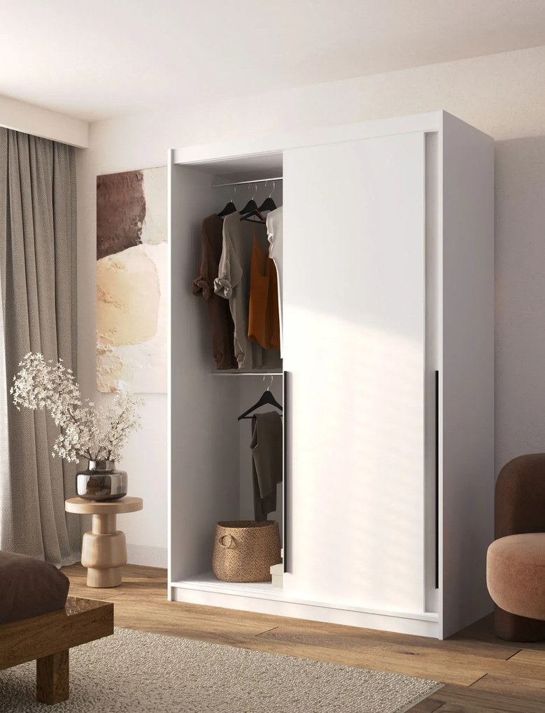 Biała szafa przesuwna z 3 szufladami 140 cm B7-W09