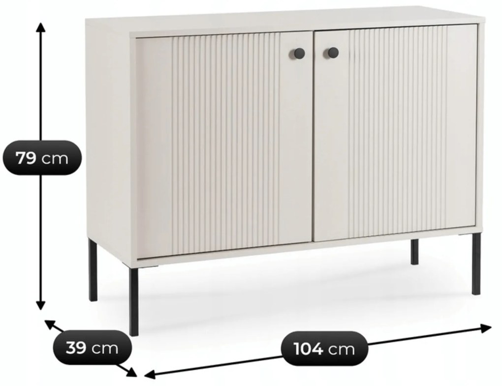Komoda do Salonu SOFT 104 cm Kaszmir Ryflowana Dwudrzwiowa Nowoczesna