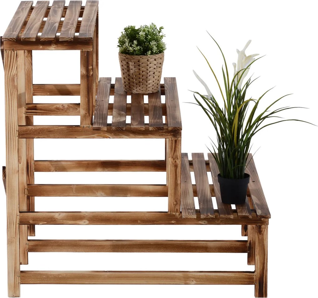 Outsunny regał na rośliny półka na kwiaty regał na kwiaty półka na rośliny stojak na kwiaty 3 stopnie drewno jodłowe kolor ciemnobrązowy 80 x 80 x 80 cm