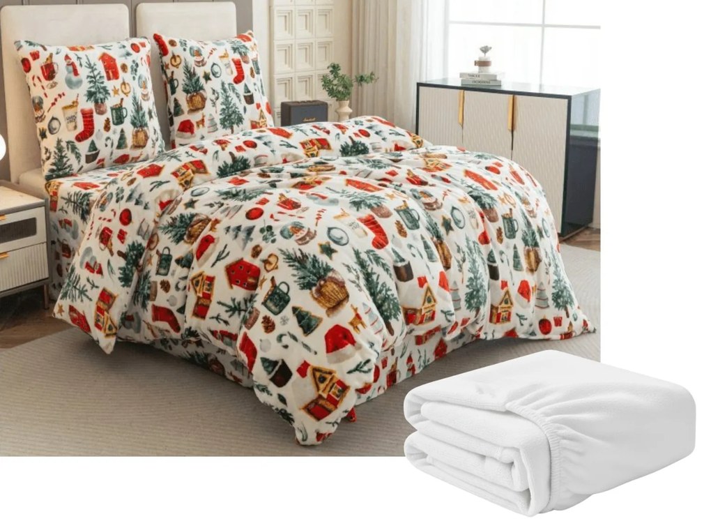 PrzytulneMieszkanie.pl PrzytulneMieszkanie.pl PrzytulneMieszkanie.pl Zestaw pościeli z mikropluszu FESTIVE MAGIC biały + prześcieradło z mikropluszu SOFT 90x200 cm biały, pojedyncze łóżko