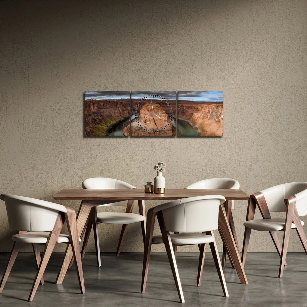 Obraz jeziora na klifie (z zegarem) (90x30 cm)