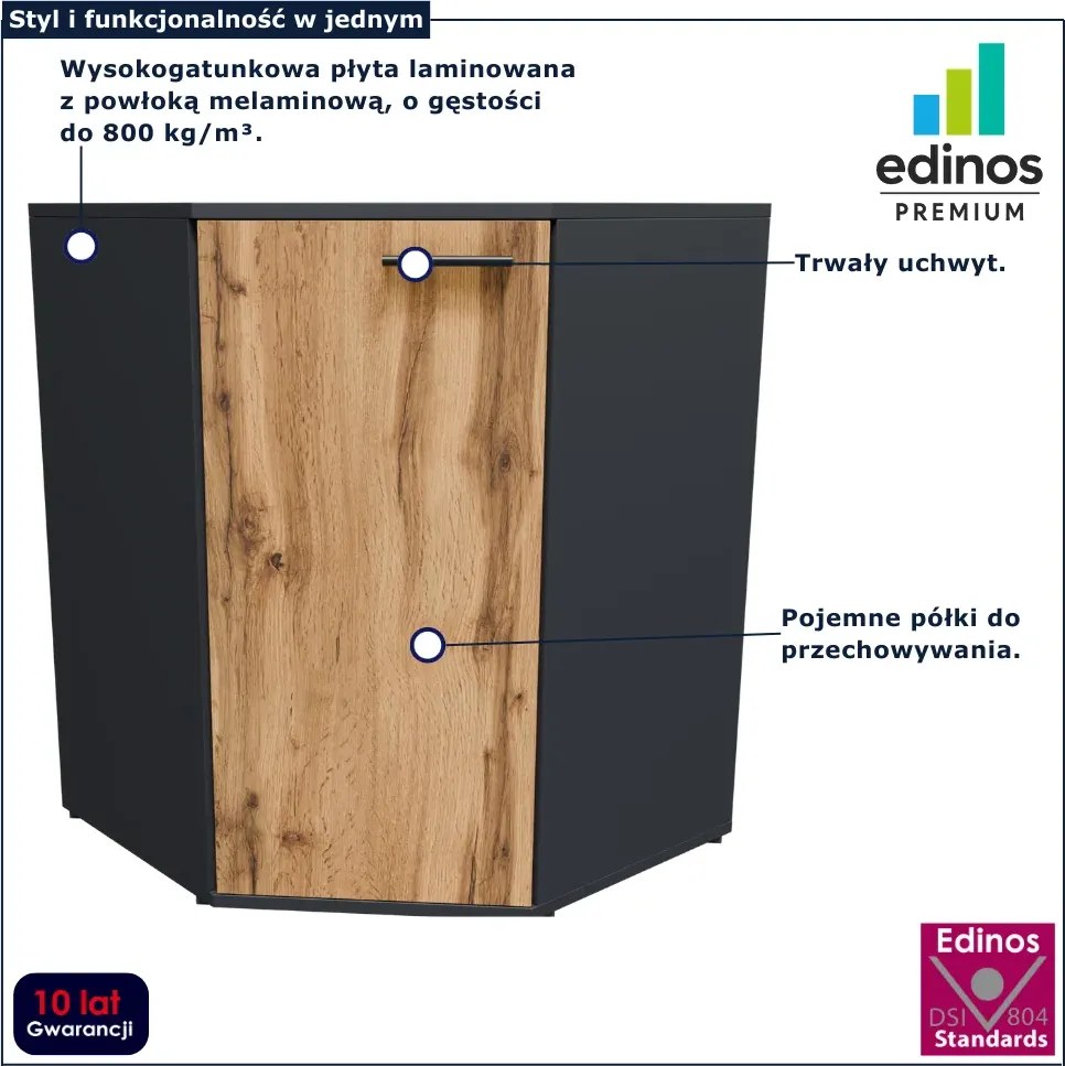 Komoda narożna z półkami grafit + dąb wotan E6-M74