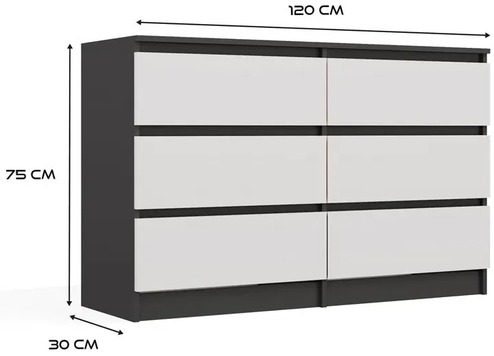 Komoda na ubrania antracyt + biały - Berta 120 cm