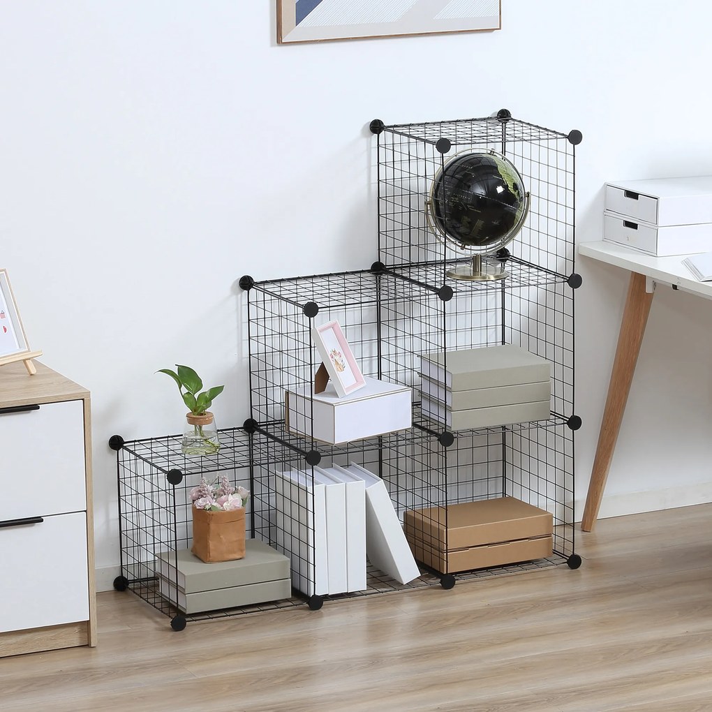 HOMCOM Regał z metalowych kostek, Dostosowywalna szafa na ubrania, książki, zabawki, elastyczny, 109L x 37B x 109H cm, Czarny