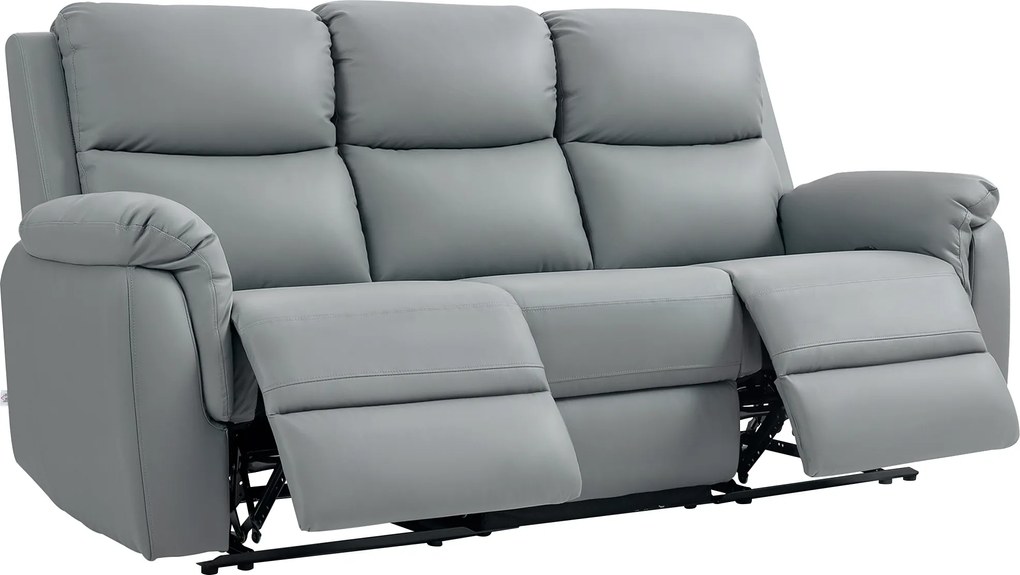 HOMCOM Sofa 3-osobowa, lewy i prawy siedzisko odchylane, regulowany podnóżek, pokrycie z ekoskóry, do salonu, Ciemnoszary