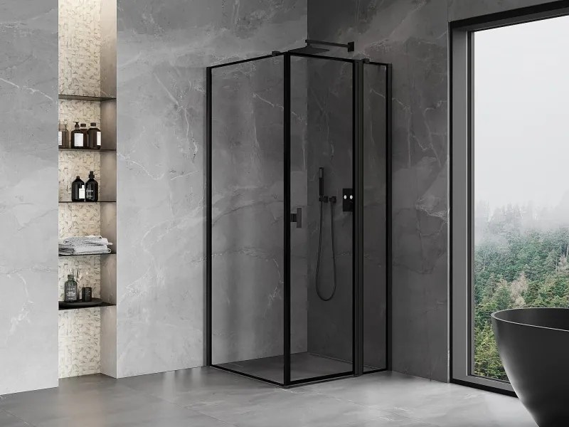 Mexen Mist T kabina prysznicowa uchylna prawa 80 x 80 cm, czarna ramka, czarna - 8A4T-080-080-70-70-P