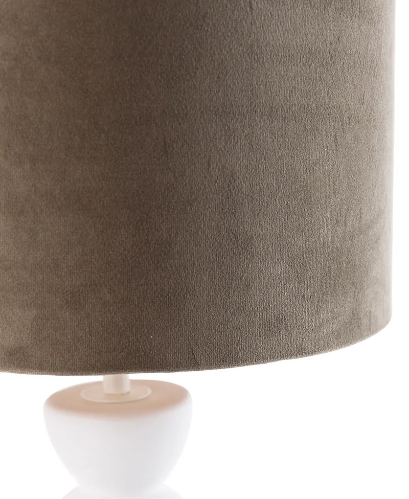 Designerska lampa stołowa biała z abażurem z weluru w kolorze taupe ze złotem 25 cm - AlisiaDesignerski Oswietlenie wewnetrzne