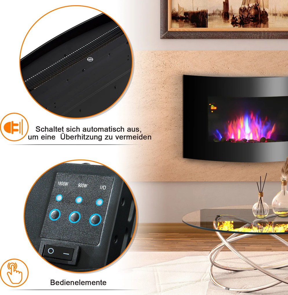 Homcom Kominek Elektryczny Led 900/1800 W Czarny Żwir