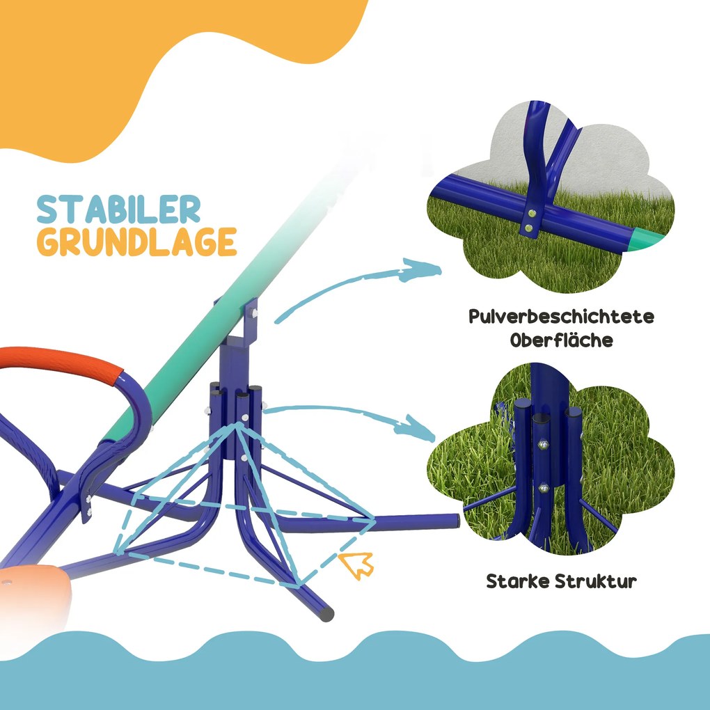 Outsunny Huśtawka 360° obracalna 2-miejscowa odporna na UV, huśtawka ogrodowa do 90 kg z uchwytami, trójnożna podstawa dla dzieci 3–8 lat | Aosom PL