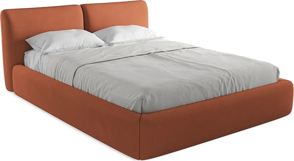 Tapicerowane łóżko z pojemnikiem - 160x200 - Szynila - Terakota - HOKU