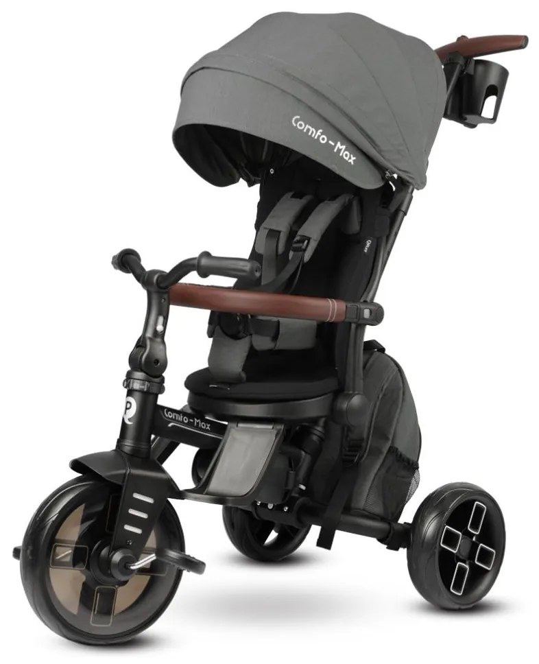 QPlay - Dziecięcy trójkołowy rowerek 7w1 COMFO MAX, szary