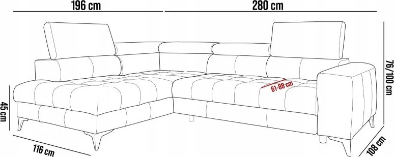 Narożnik BAGGIO Prawostronny z funkcją spania, wolnostojący tkanina LETTO 80 Jasnoszary WERSAL