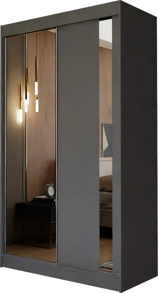 Szafa Przesuwna GRAZIA 120 cm z Lustrem Szafa Dwudrzwiowa Szara
