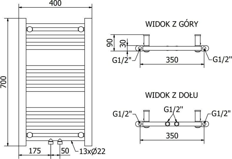 Mexen Mars grzejnik łazienkowy 700 x 400 mm, 238 W, antracyt - W110-0700-400-00-66