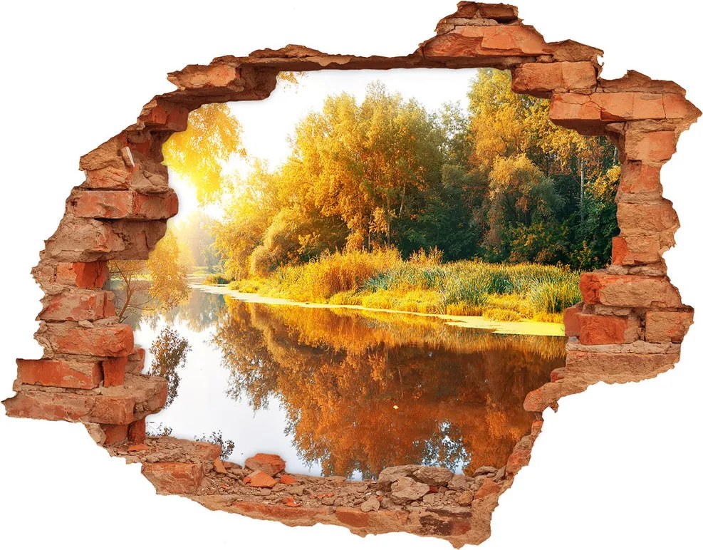 Dziura 3d w ścianie na ścianę Rzeka jesienią