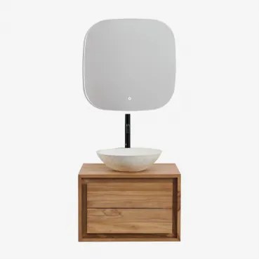 Zestaw Wiszących Mebli Łazienkowych Z Drewna Tekowego Jabari Drewno Tekowe & Cement Okrągły Biały Ø40 Cm - Sklum