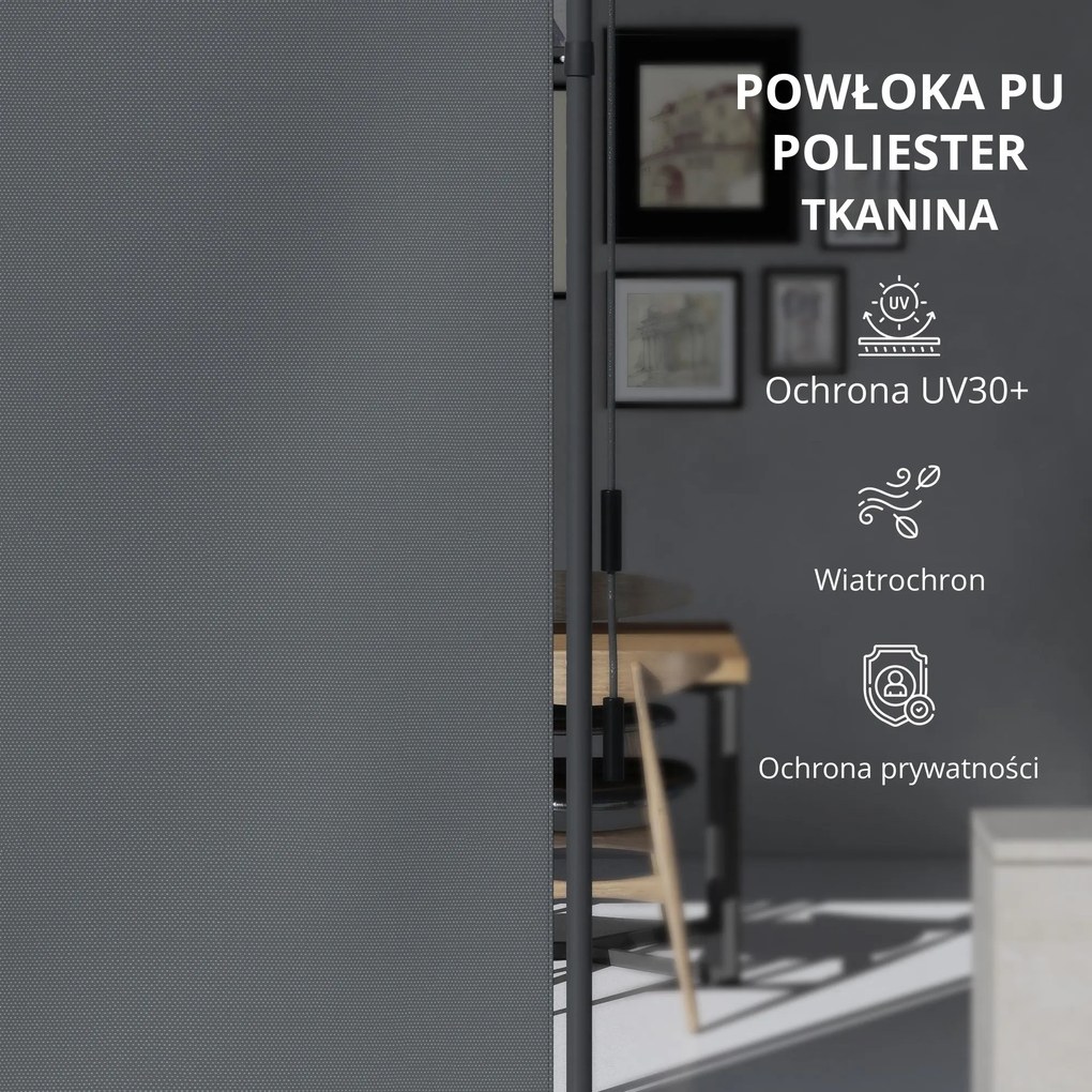 Outsunny Wolnostojąca Markiza, Długość Regulowana, Montaż bez Wiercenia, Rama z Aluminium, 1,2 x 2,2-3,1 m, Ciemnoszary