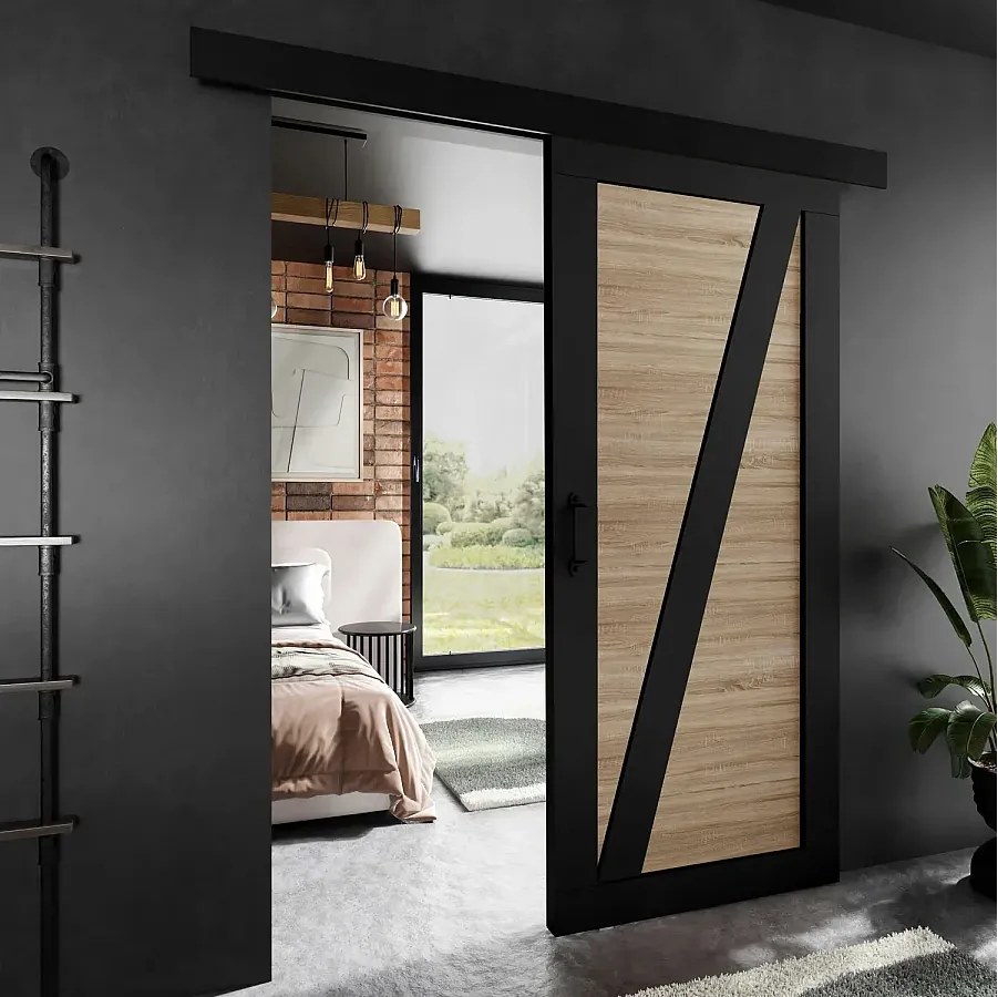 Drzwi przesuwne PALADIO 3 z maskownicą czarny i dąb sonoma 70