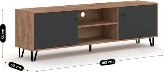 Szafka RTV Dwudrzwiowa BACARDI 183 cm Dąb Craft Tobacco/Grafit Nowoczesna
