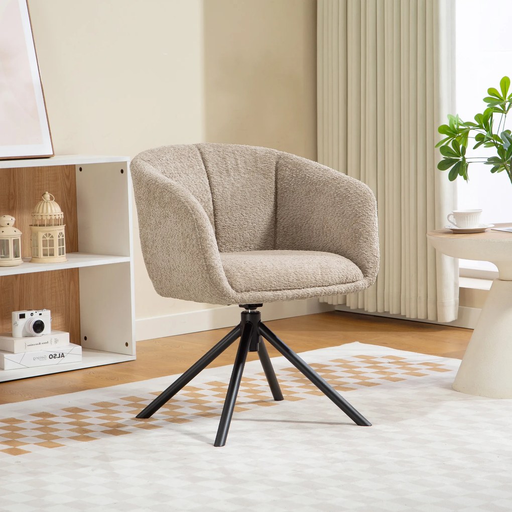 HOMCOM fotel obrotowy do salonu wygodne siedzisko miękka tapicerka nowoczesny design do 120 kg jasnobrązowy | Aosom PL
