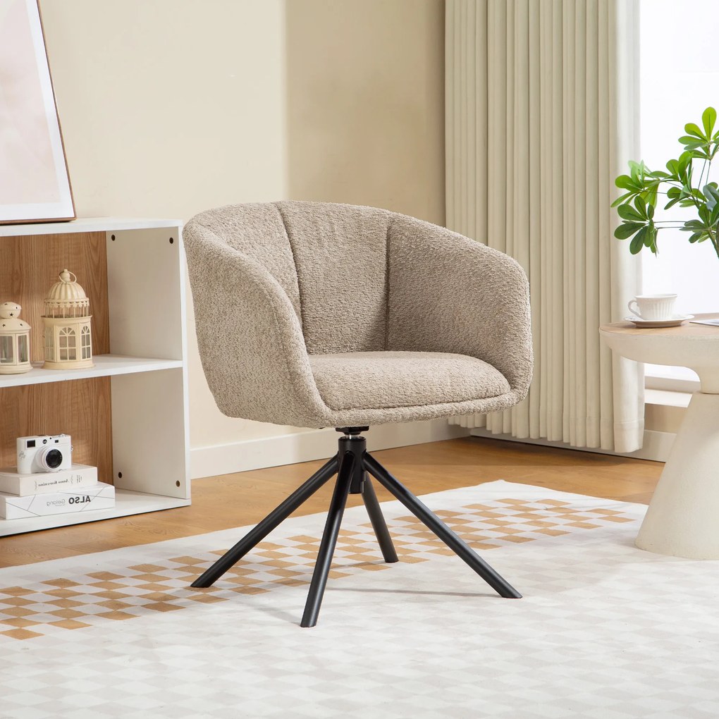 HOMCOM Fotel, Siedzisko z wygodnym siedziskiem, obrotowy, miękki pokrycie, do 120 kg, Jasnobrązowy