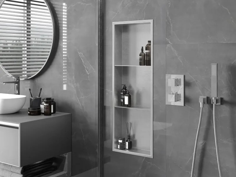 Mexen X-Wall-R półka wnękowa z kołnierzem i półką 90 x 30 cm, inox - 1910903010S