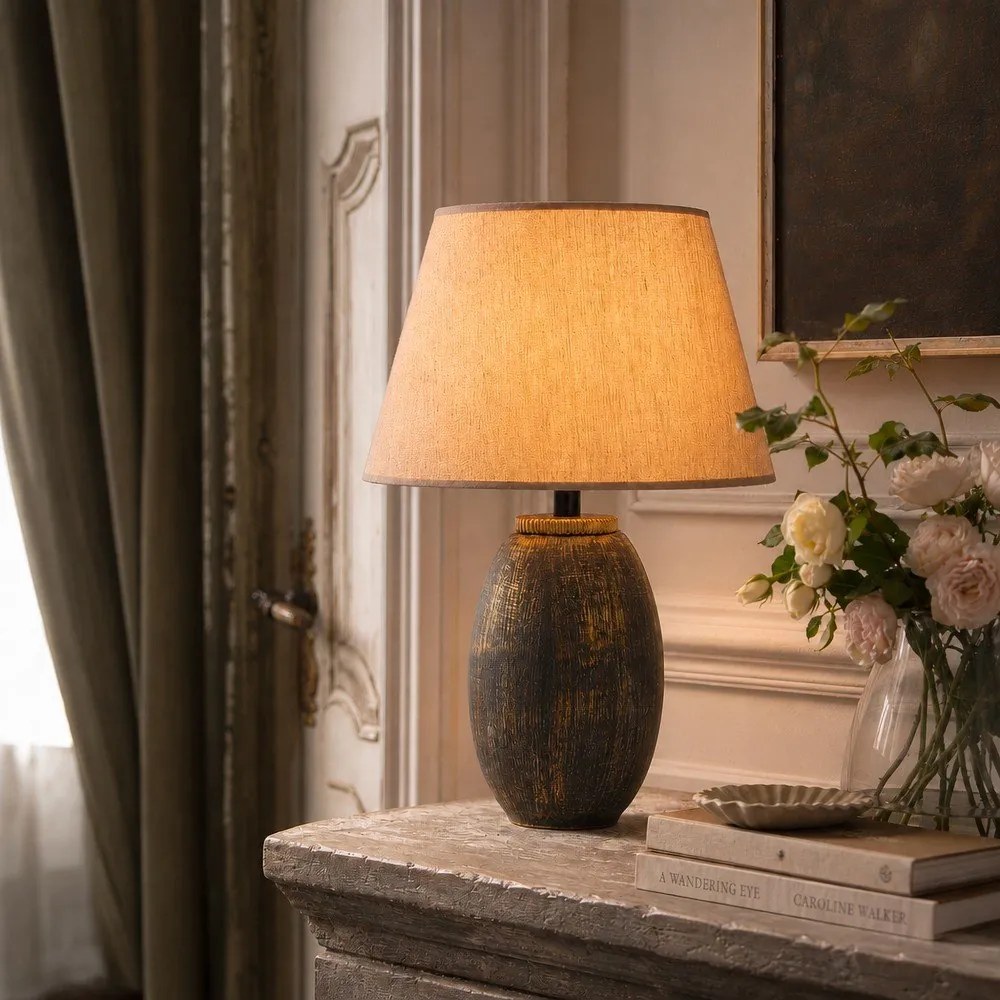 Szara/beżowa lampa stołowa z tekstylnym kloszem (wysokość 46 cm) Yakamoz – Opviq lights