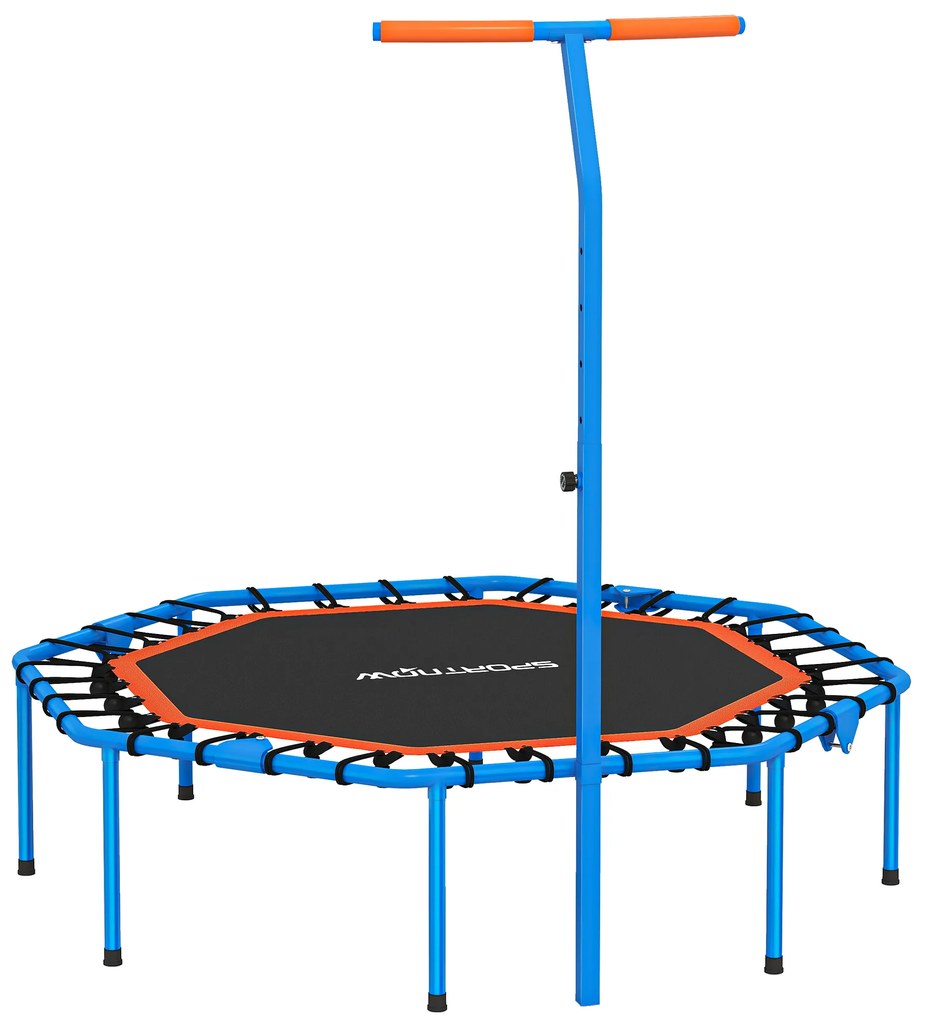 SPORTNOW Fitness-Trampolin, Treningstrampolin z regulowanym uchwytem, stabilny i cichy, do użytku wewnątrz, Stal, Niebieski